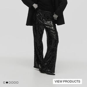 H&M Black Herringbone Patterned Sequin Pants Size S NWT